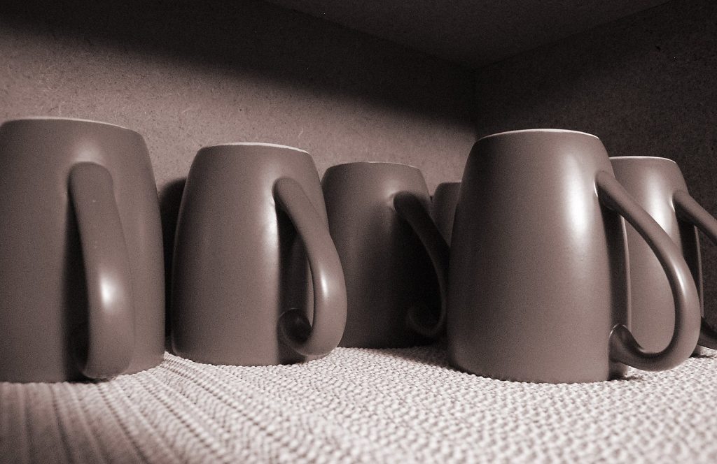 mugs on shelf