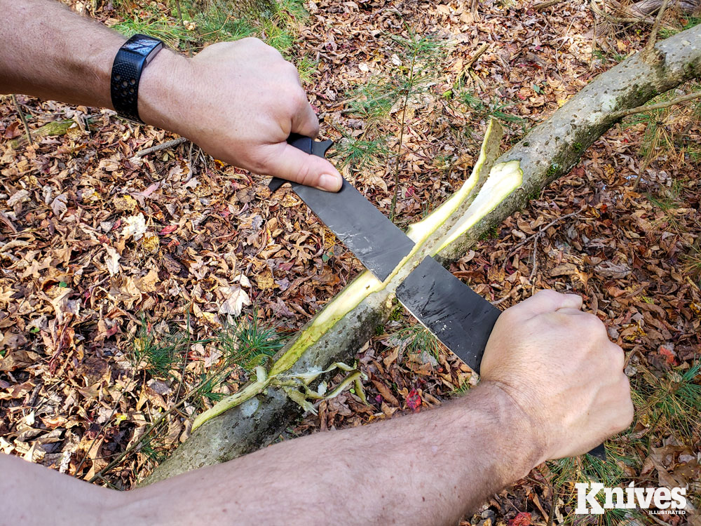 The blade size and shape of the Chop House made it well suited for use as a draw knife.