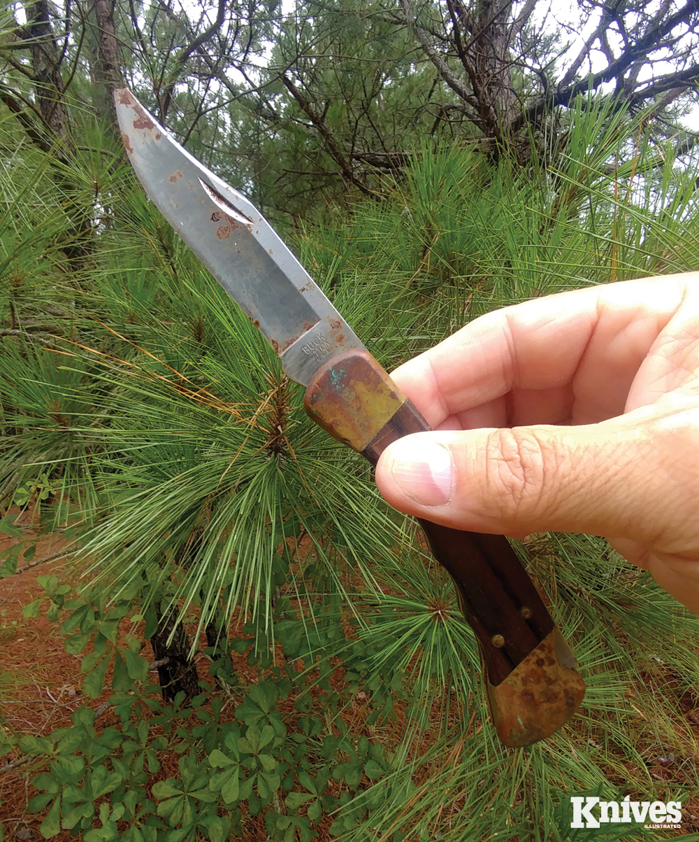 EJ still has his original Buck knife nearly 45 years after he received it. 