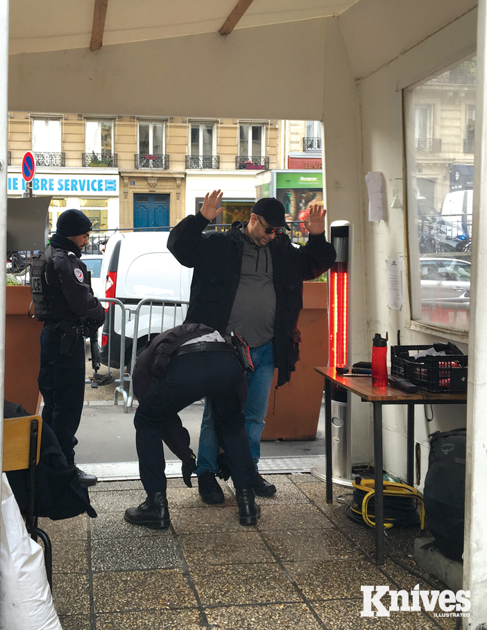 MBC Certified Instructor Marc Galli is being searched on the way into the Paris Police Museum.