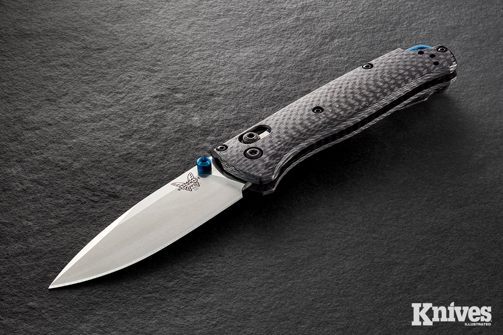 There are several factors beyond the best type of blade steel to consider when you decide to carry a knife for self-defense. Shown is a Benchmade Bugout. Benchmade photo