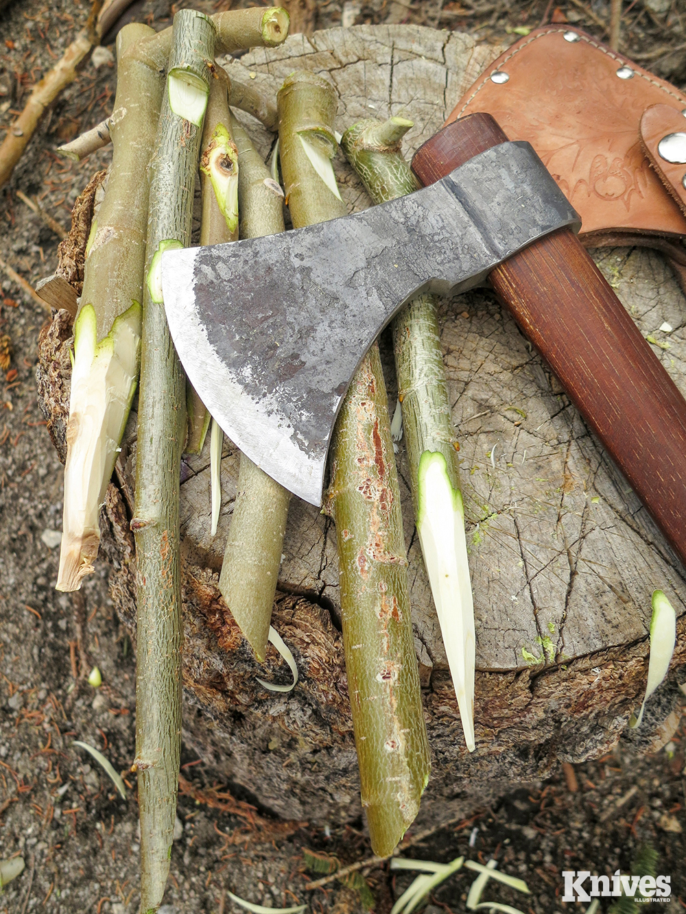 A tomahawk can easily make quick, expedient stakes for anchoring down cooking setups, tarps, and tents.