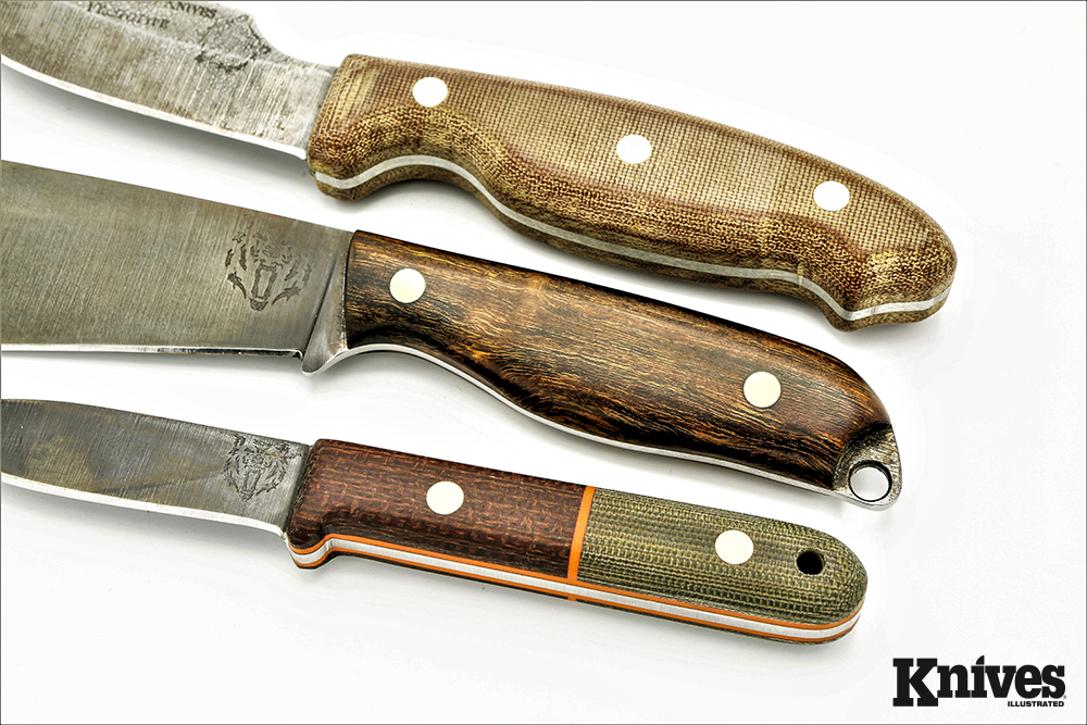 Natural desert ironwood, canvas Micarta, burlap Micarta, and G10 liners are just some materials used by Bear Forest Knives.