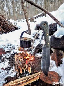 The Bear Forest Knives Wood Butcher in the author’s winter camp.