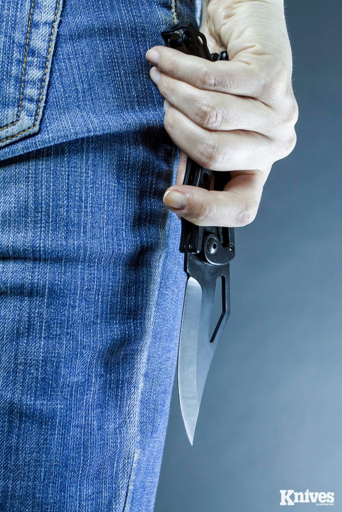 A big part of being able to defend yourself with a knife is being able to deploy it quickly under stress.