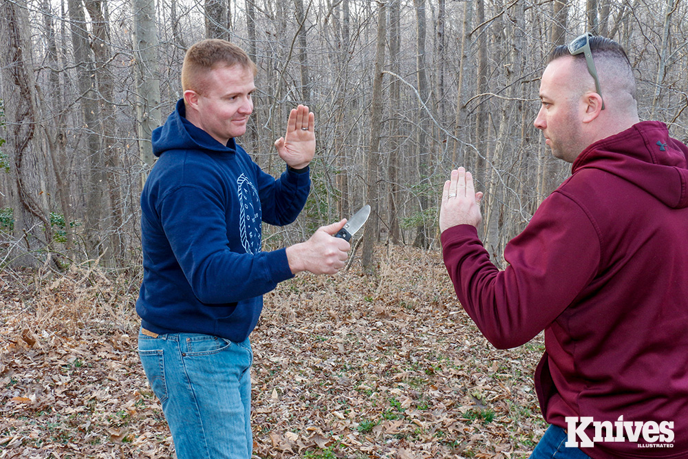 Once you deploy your knife, keep it between you and your attacker.