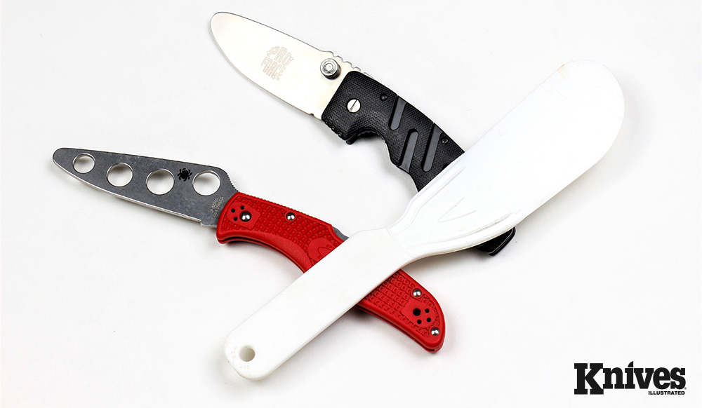 Unsharpened training blades are available for safely practicing edged weapon techniques.