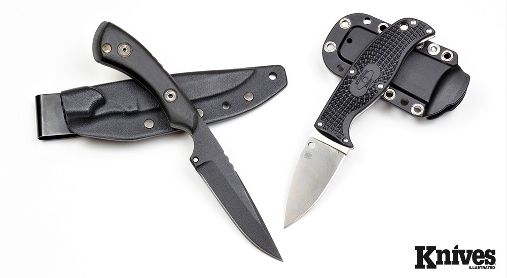  Shown are a TOPS Skinat (left) and a Spyderco Enuff.