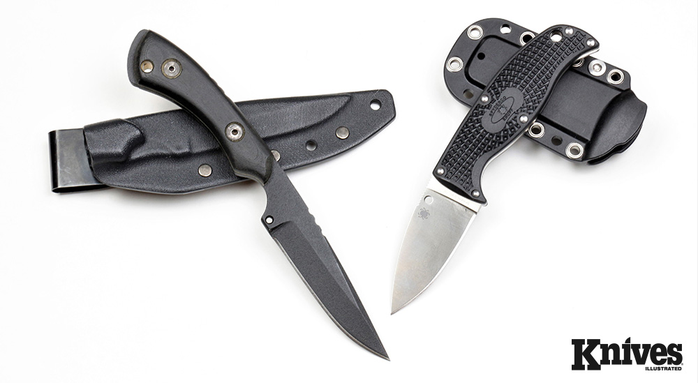 Shown are a TOPS Skinat (left) and a Spyderco Enuff.
