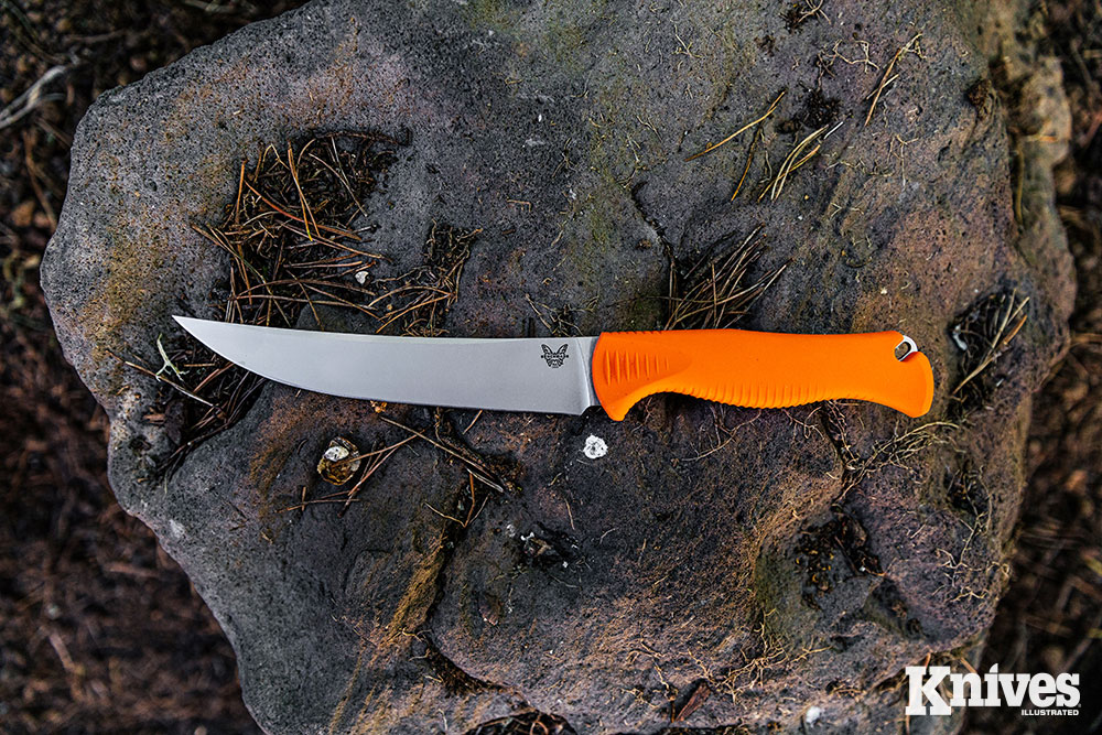 The Meatcrafter, with long, thin trailing-point blade and grippy handle, can work equally well in the field or in the kitchen. Benchmade photo.