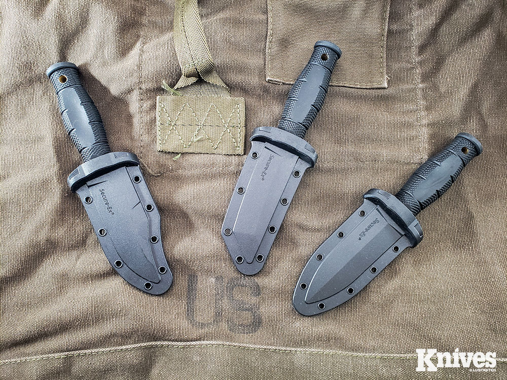 All of the Mini series knives come with a sturdy Secure-Ex sheath that can be used with a beaded chain or a Cold Steel C-Clip.