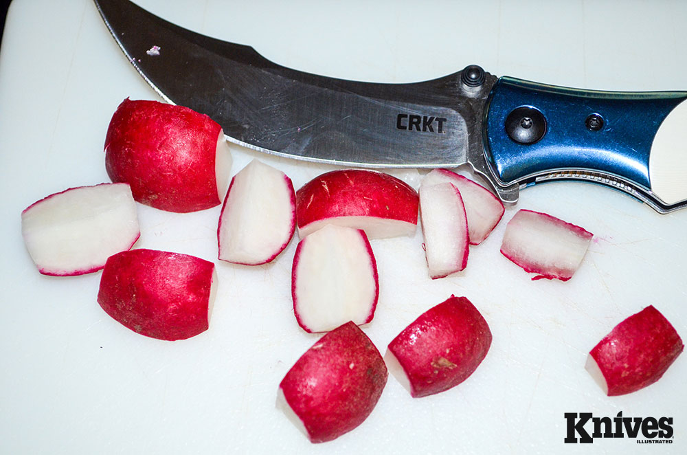 Food prep went fine with the Ritual, though the large blade was a little awkward for small chores such as this.