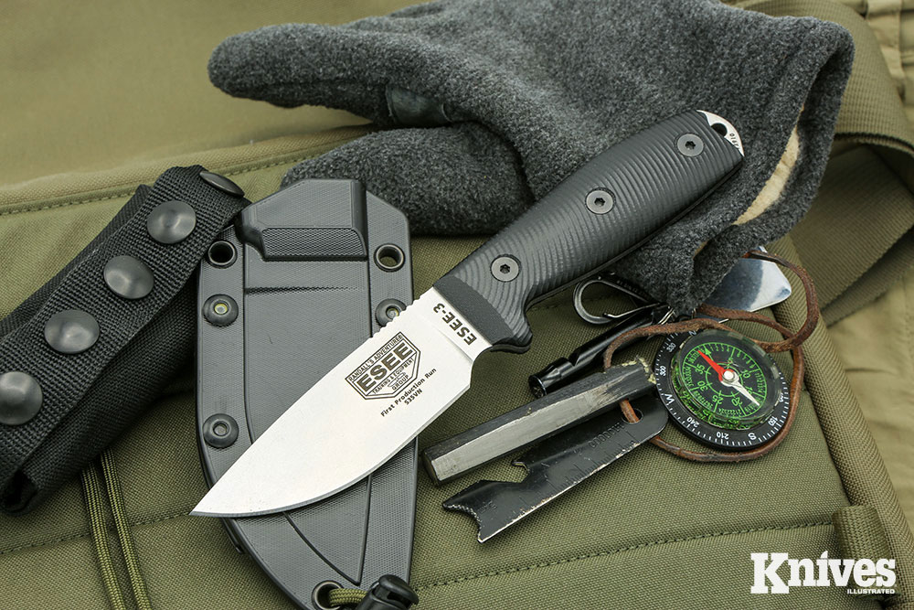 ESEE-3 S35VN featuring highly textured 3D G10 scales. 