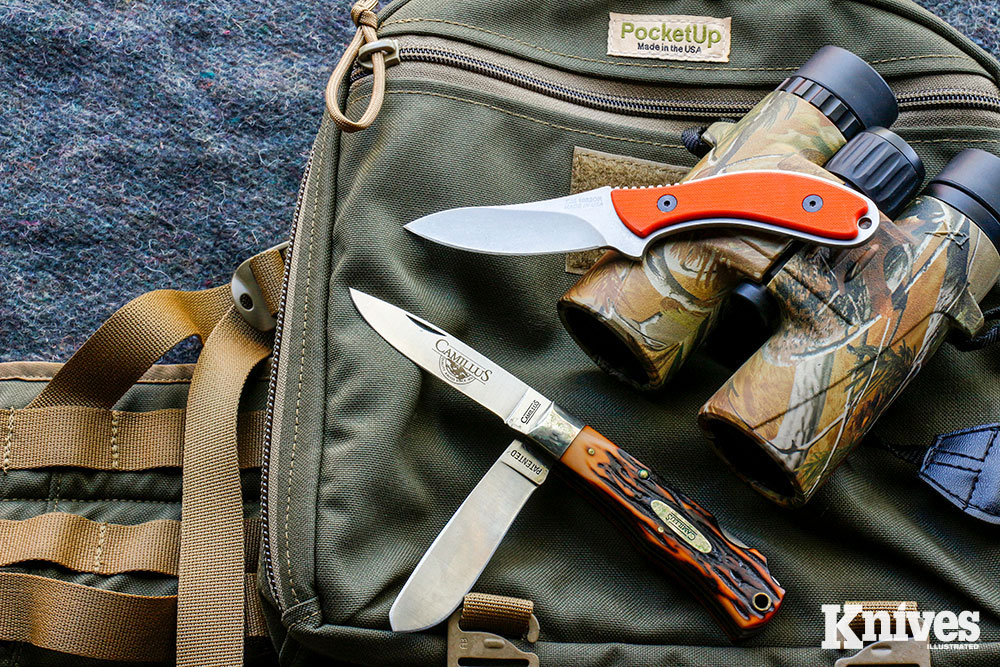 Shown are a Kershaw 1082OR Field Knife (top) and an old Camillus two-bladed lockback.