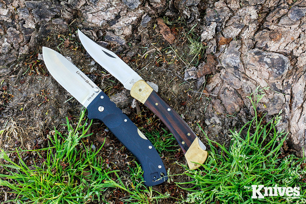 Shown are the Cold Steel Ultimate Hunter (left) and Buck 110 Folding Hunter.