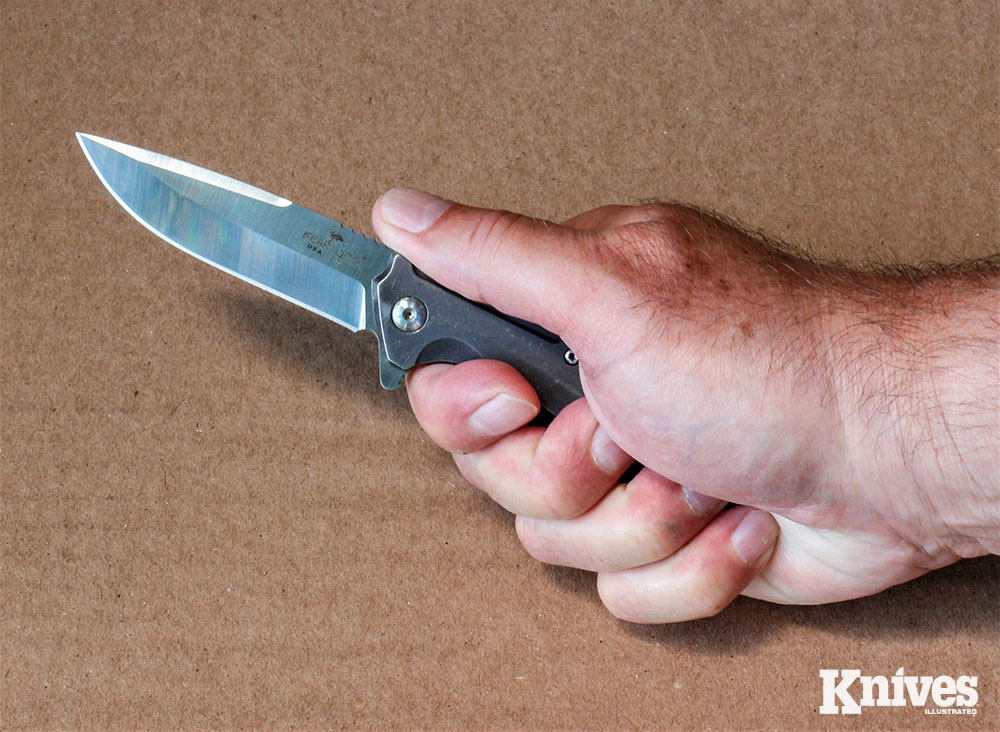 The knife fits the average-sized hand well and it’s comfortable to use, even when added pressure is needed when cutting tough materials.