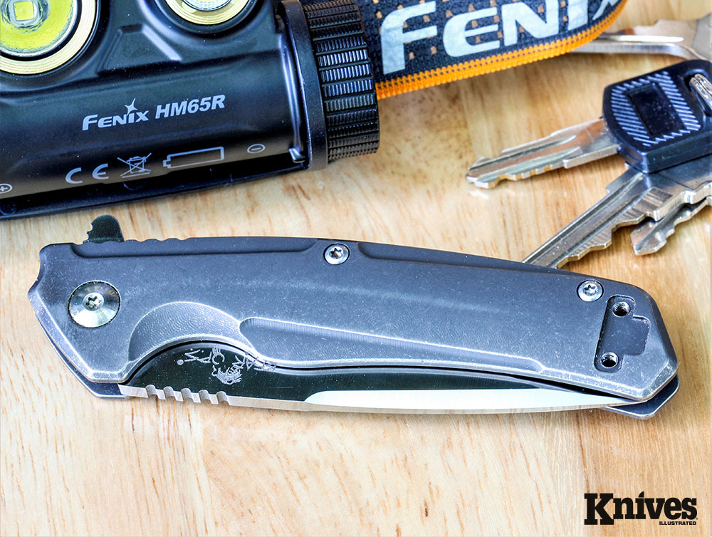 The stonewashed titanium handle of the Bear Ops Rancor VII is subdued and won’t draw unwanted attention. And you won’t cry if you scratch it.