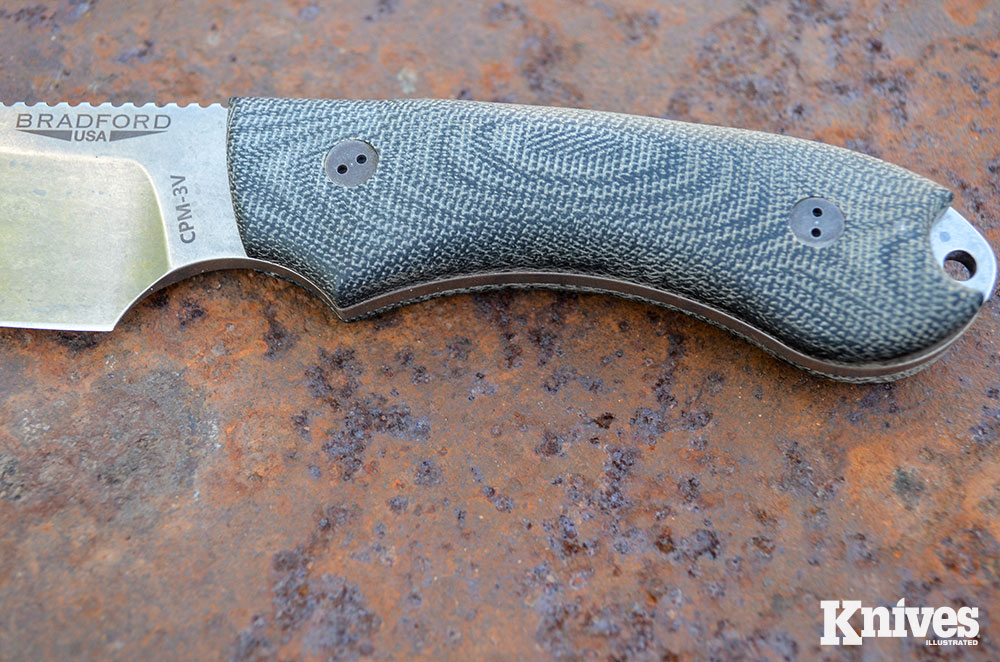 The Micarta is shaped and contoured for great ergonomics.