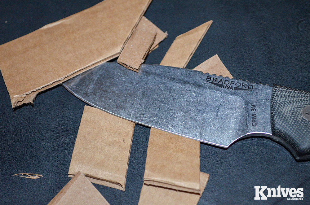 Cardboard is probably the single-most common material we cut with our knives. As expected, the knife made short work of it.