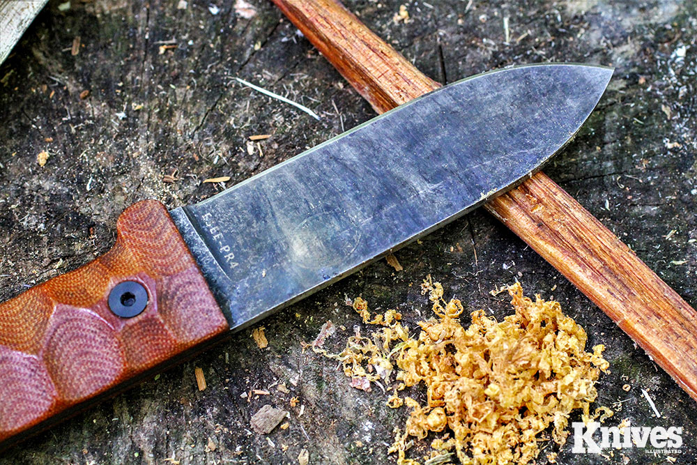 Scraping fatwood with the spine was easy with the PR4. It had a super sharp spine and quickly made a pile of fatwood.