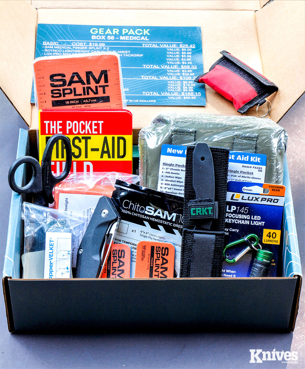 Over time, a Gear Pack subscriber can acquire lots of useful gear by receiving a box once a month. The contents of Box 56—Medical contains many useful first-aid products.