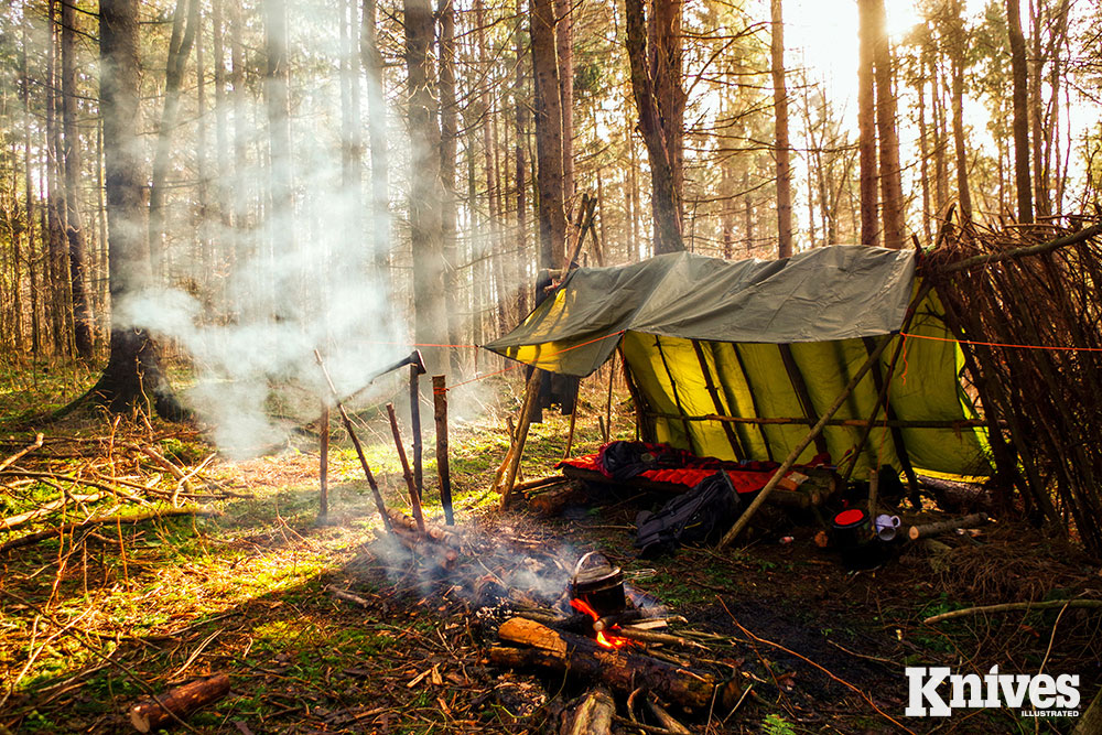 Shelter building is a much easier job when you have a good knife available.