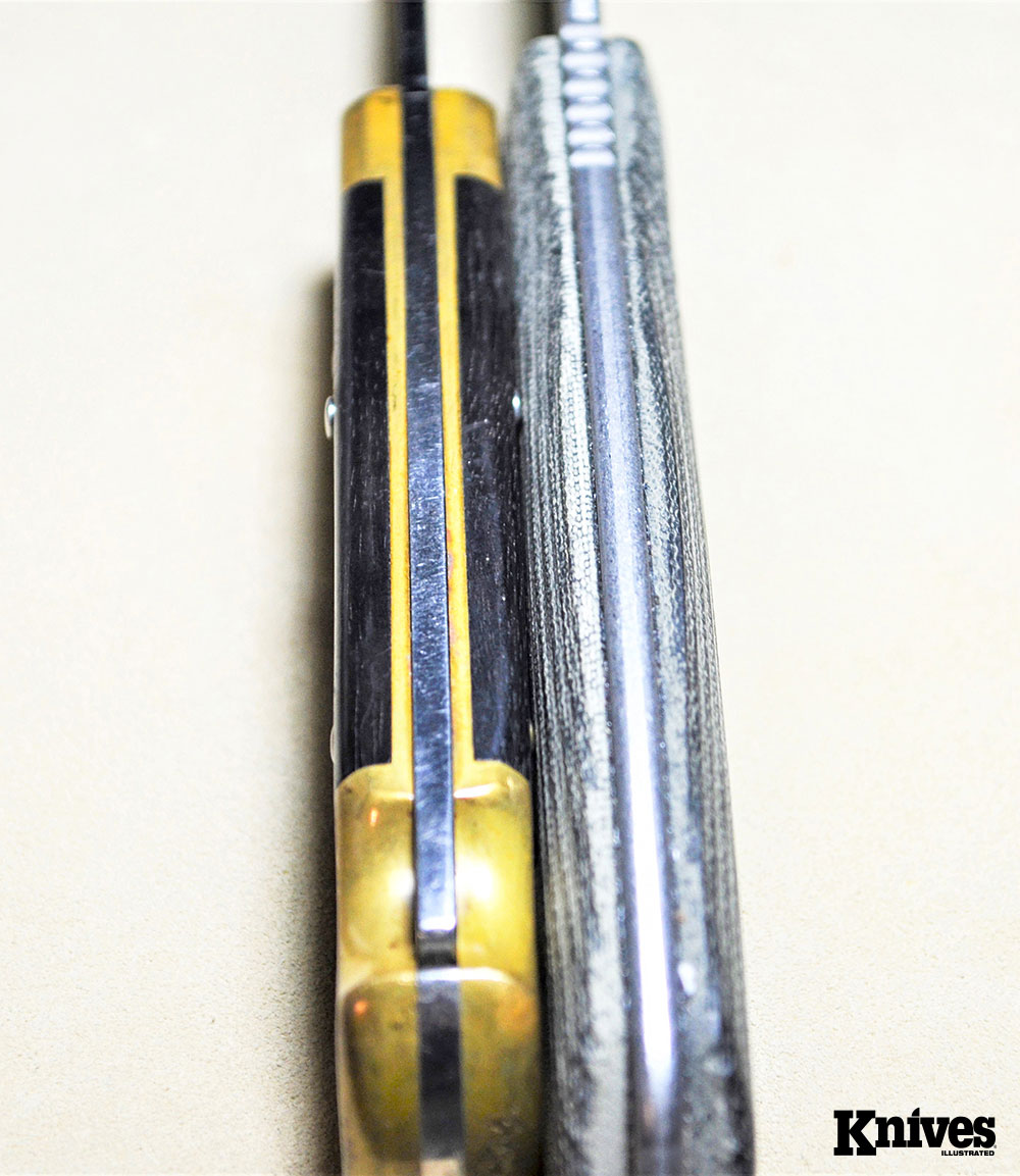The handle thickness is very comparable to a Buck 110.