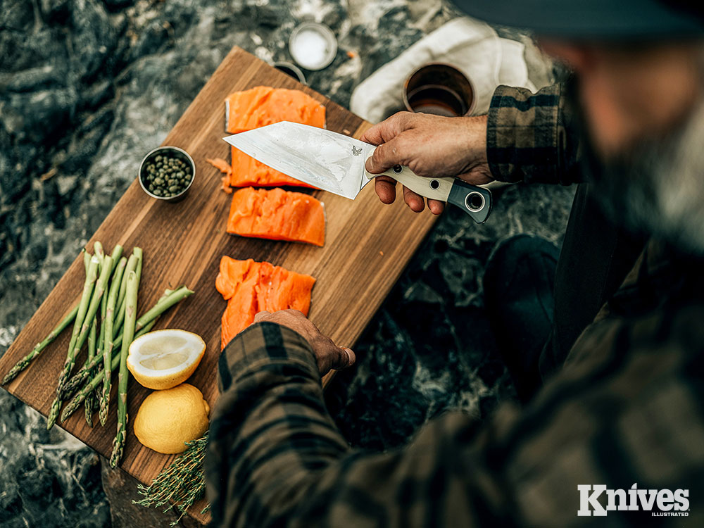 The Benchmade Station Knife is well suited as a versatile option for cooking outdoors without the need to bring a whole drawer full of knives.