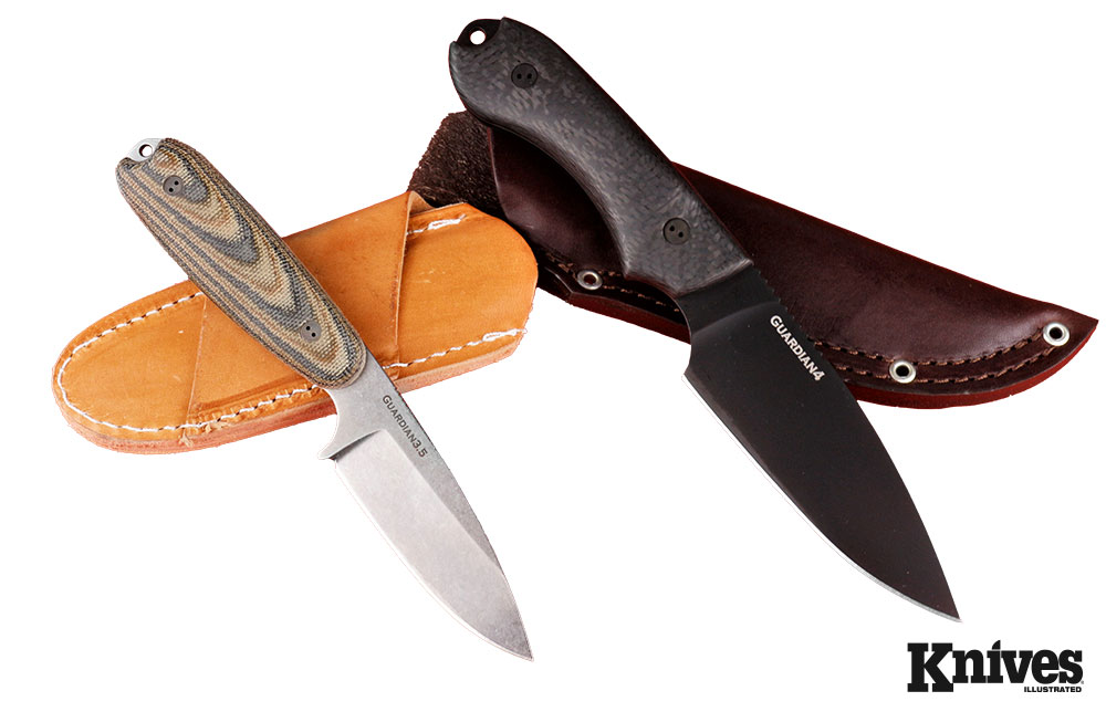 Many other models in various sizes are available in the Bradford Knives Guardian series. Here, next to the Guardian 3.5, is the Guardian 4 (right), which is an excellent belt knife.