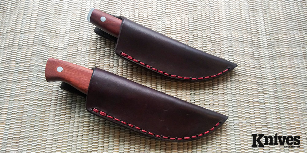 Both knives come with sturdy leather sheaths made by the knifemaker