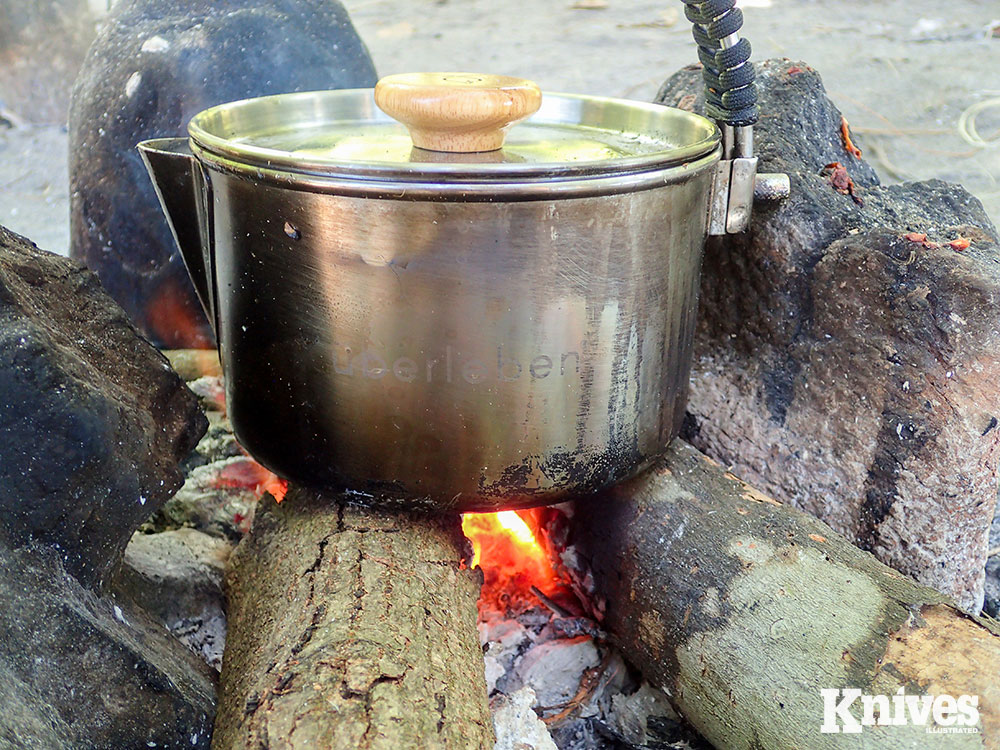 Putting the Kessel pot straight down on hot coals and burning wood was not an issue for the HD 304-grade stainless steel. In the Philippines, the author cooked most meals in the Kessel pot while jungle camping.