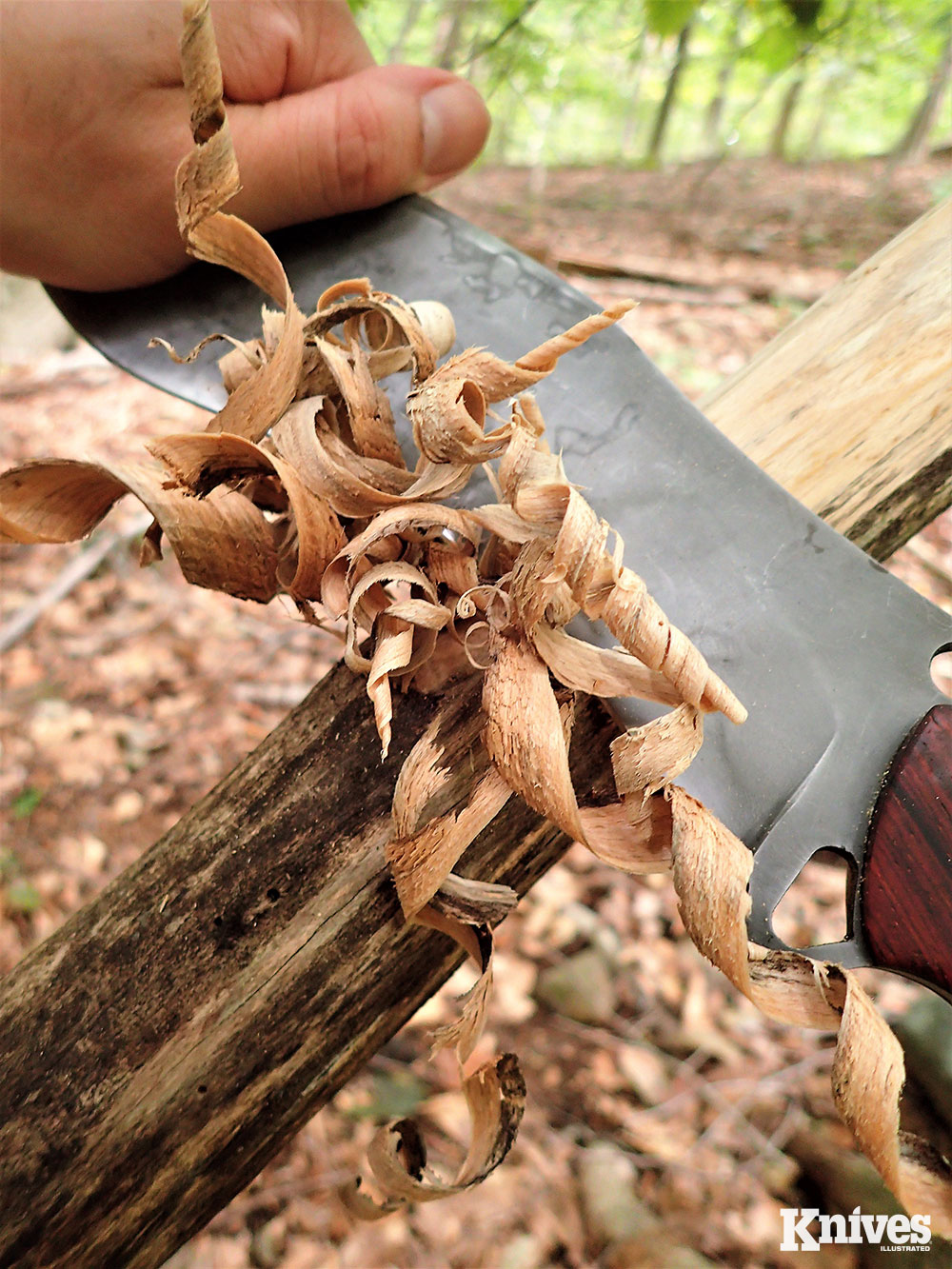 The author shaved a hat full of kindling to replace small sticks for a fire.