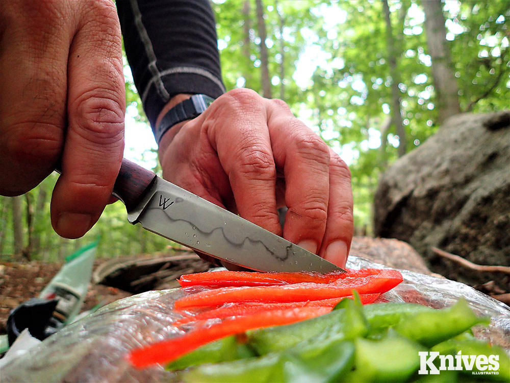 Slicing veggies with the Norfolk was a breeze and a welcomed break from the Goliath Khuk Fighter.