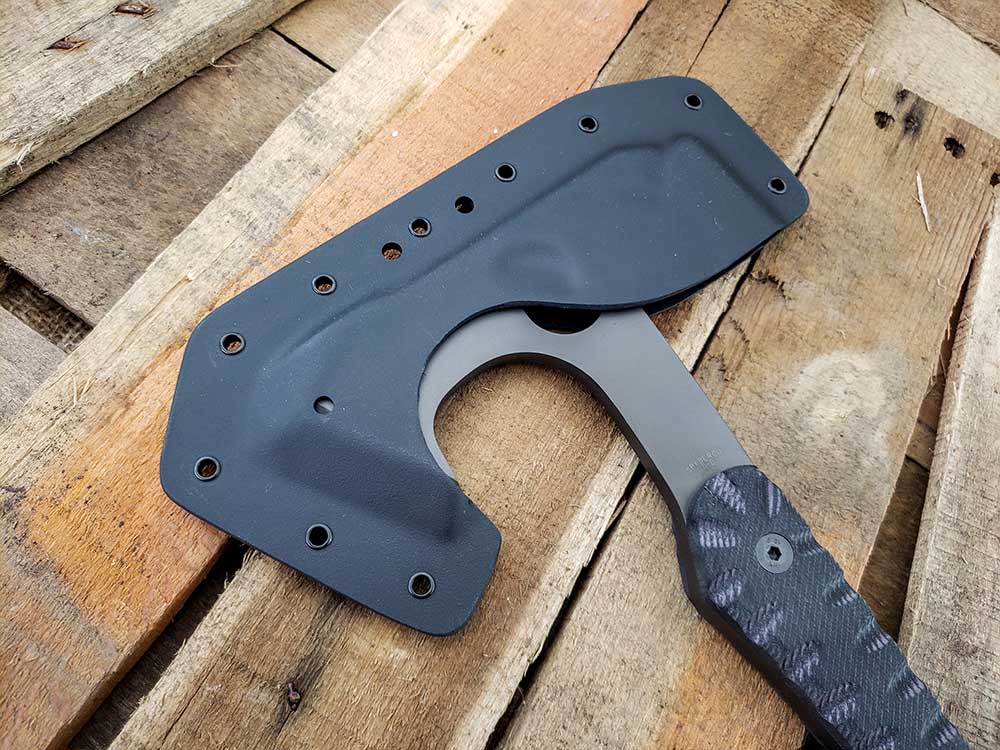 Spyderco provides a molded sheath of Boltaron with the Warrior Hawk