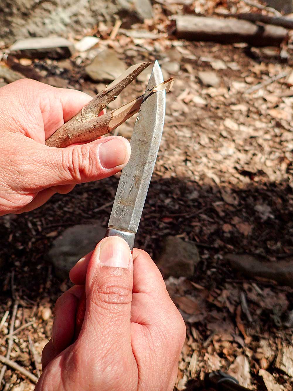 A thumb-assisted push cut (scissor cut)