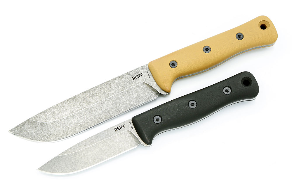 Two knives, the Reiff Knives Bushcraft F4 Survival Knife and Reiff F6 Leuku Survival Knife