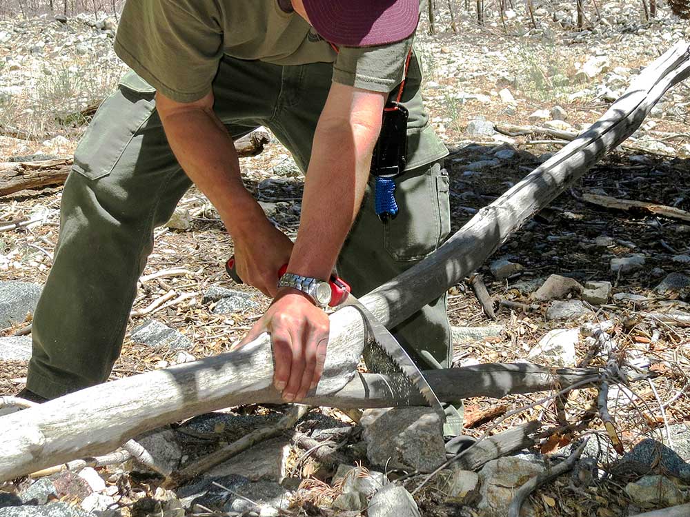 The Corona 10-inch folding saw made short work of cutting through hardwood in a California survival class.