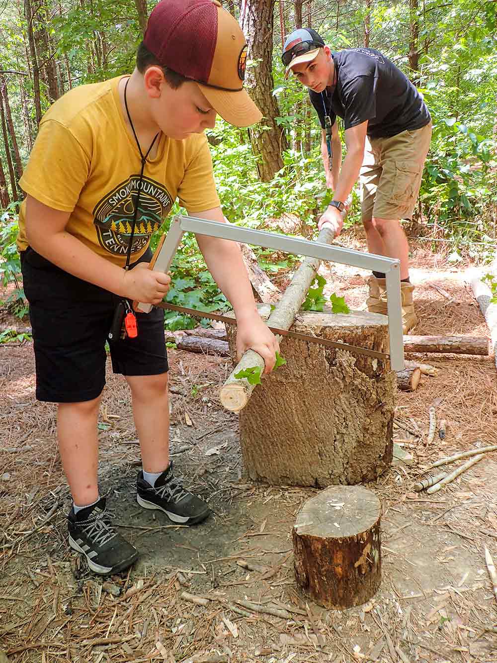 Students safely using the saw blade