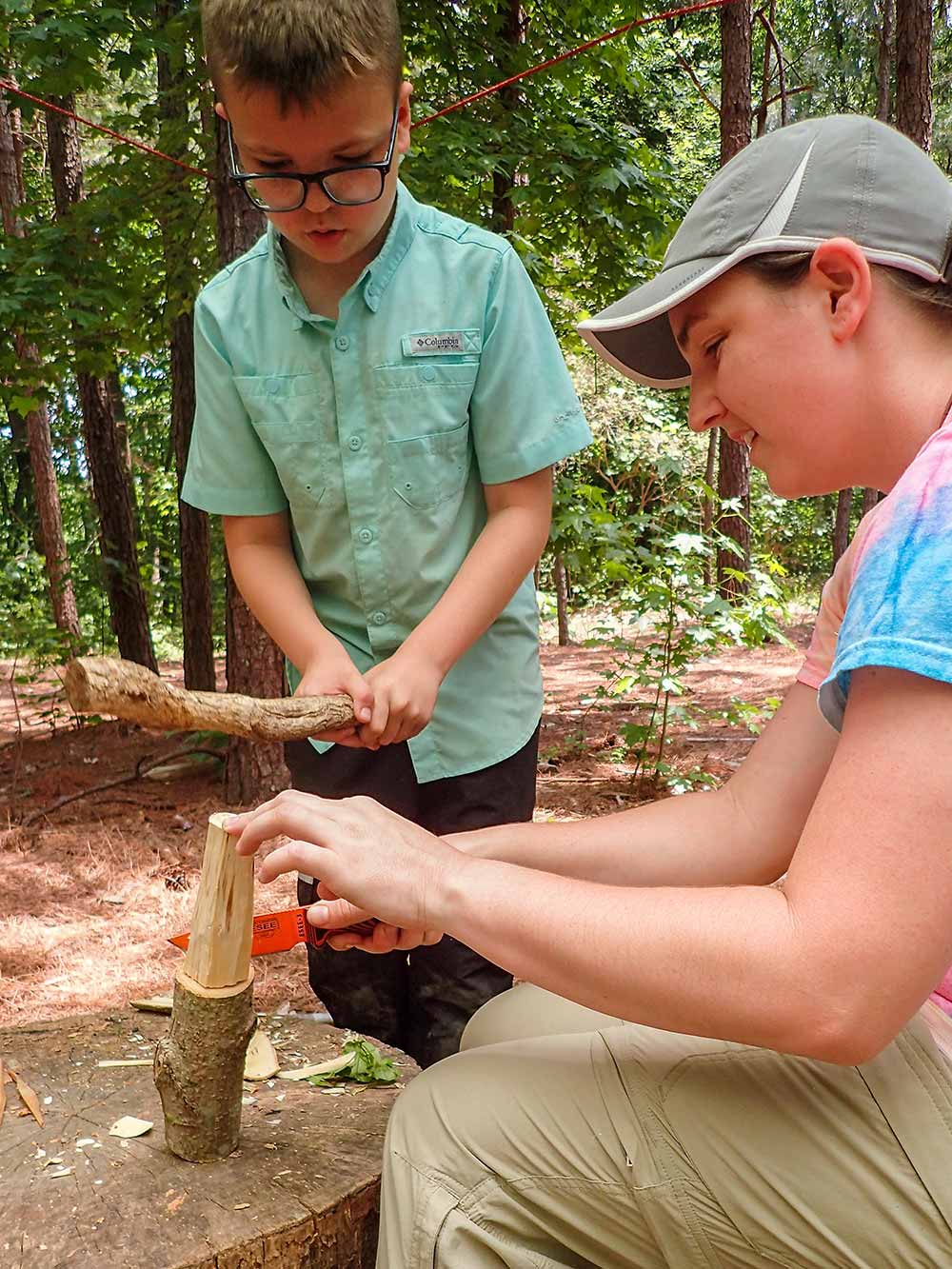 Baton making uses a saw and another stick to form the handle.